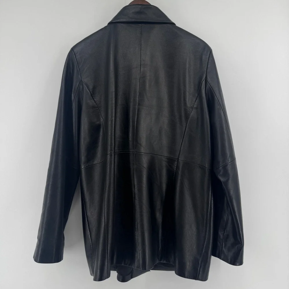 Brooks Brothers 346 Leather Overcoat Mens XL Black Button Front Lightweight Coat